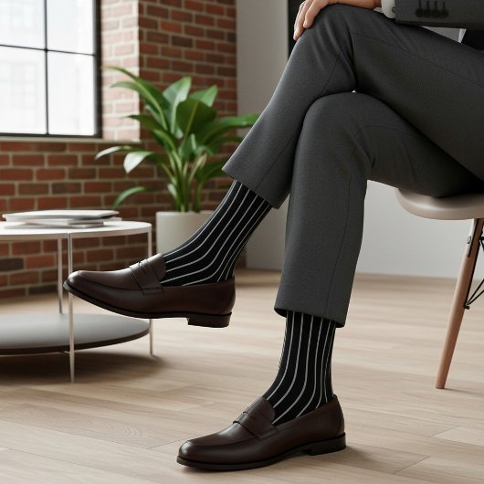 Classic Black & White Pinstripe Dress Socken