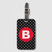 Classic Black & White Polka Dot with Red Monogram Gepäckanhänger (Vorderseite Vertikal)