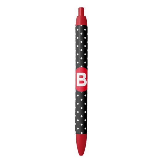 Classic Black & White Polka Dot with Red Monogram Kugelschreiber (Vorderseite Vertikal)