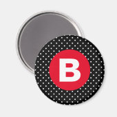 Classic Black & White Polka Dot with Red Monogram Magnet (Vorderseite/Rückseite)