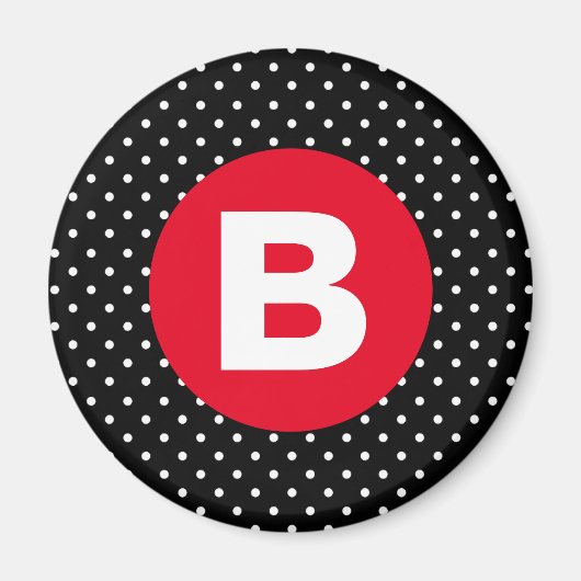 Classic Black & White Polka Dot with Red Monogram Magnet (Vorne)