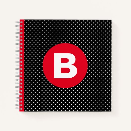 Classic Black & White Polka Dot with Red Monogram Notizblock (Vorderseite)