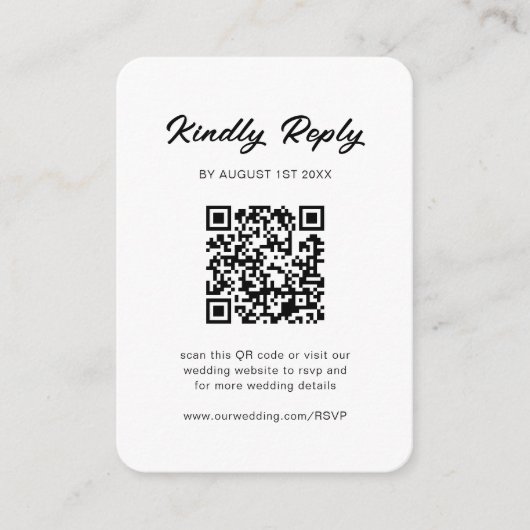 Classic Black & White QR Code Wedding RSVP Begleitkarte (Vorderseite)