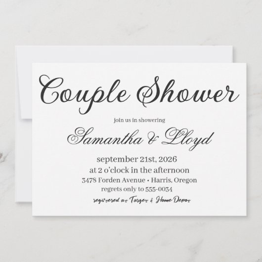 Classic Black & White Script Couples Bridal Shower Einladung (Vorderseite)