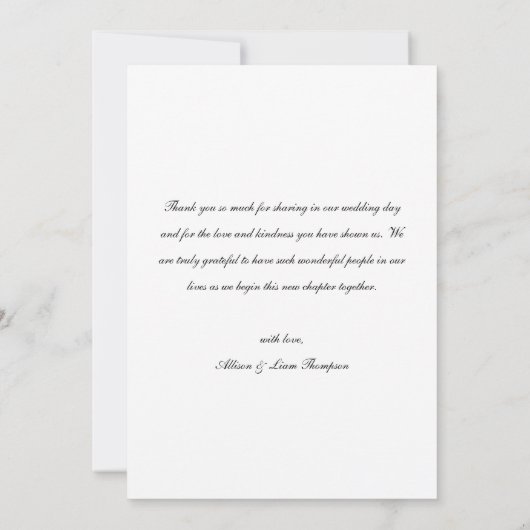 Classic Black & White Script Wedding Photo Dankeskarte (Rückseite)