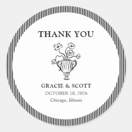 Classic Black & White Stripe Wedding Vielen Dank Runder Aufkleber