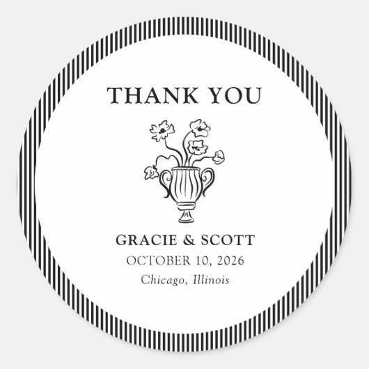 Classic Black & White Stripe Wedding Vielen Dank Runder Aufkleber (Vorderseite)