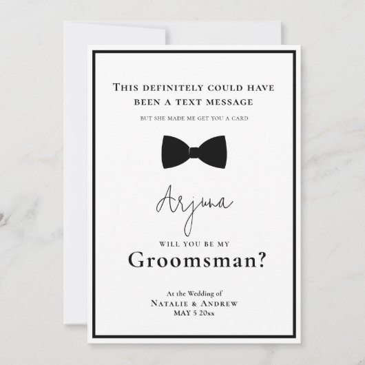 Classic Black & White Tuxedo Funny Trauzeuge Einladung (Vorderseite)