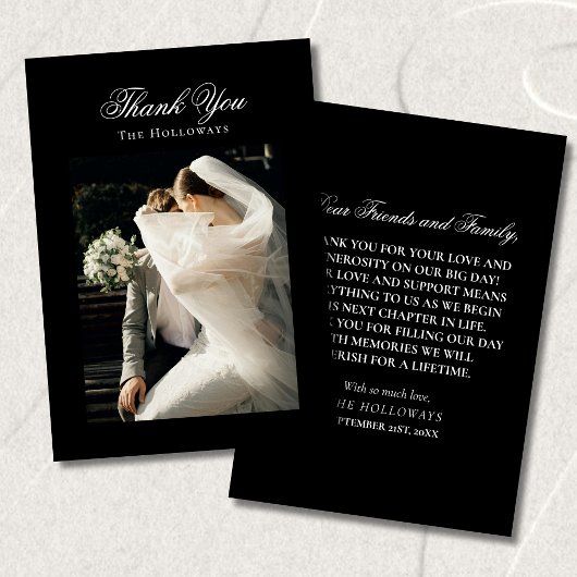 Classic Black & White Wedding Photo Thank You Card Dankeskarte