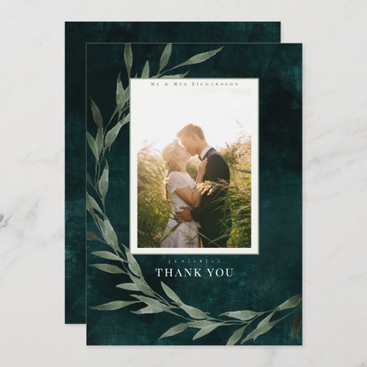 Classic Blätter Emerald Danke Einladung (Vorne/Hinten)