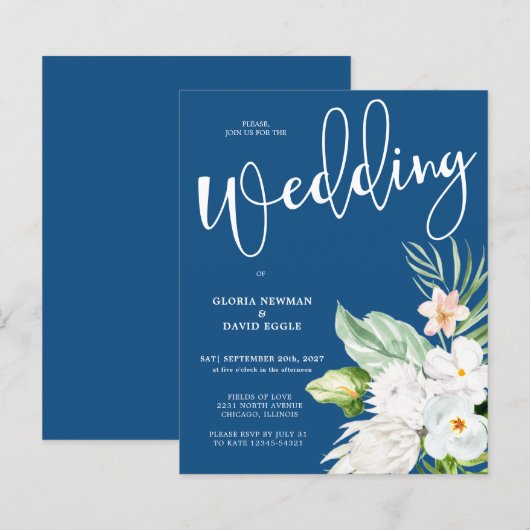 Classic Blauer Blumenzwiebeleinladung (Vorne/Hinten)