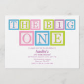 Classic Blocks Theme Simple First Birthday Invitat Einladung (Vorderseite)