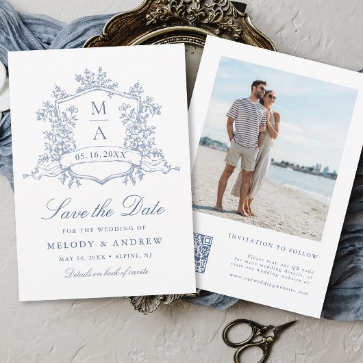 Classic Bloom Garden Dusty Blue Wedding Foto Save The Date