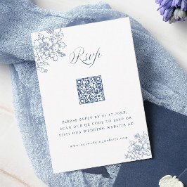 Classic Bloom Garden Dusty Blue Wedding QR Code RSVP Karte