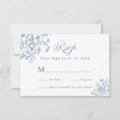 Classic Bloom Garden Dusty Blue Wedding RSVP Karte (Vorderseite)