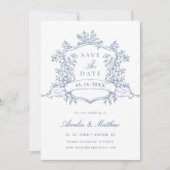 Classic Bloom Garden Dusty Blue Wedding Save The Date (Vorderseite)