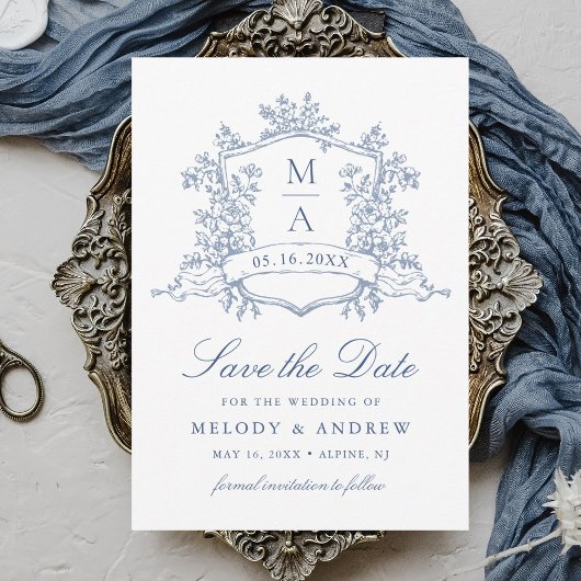 Classic Bloom Garden Dusty Blue Wedding Save The Date