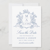 Classic Bloom Garden Dusty Blue Wedding Save The Date (Vorderseite)