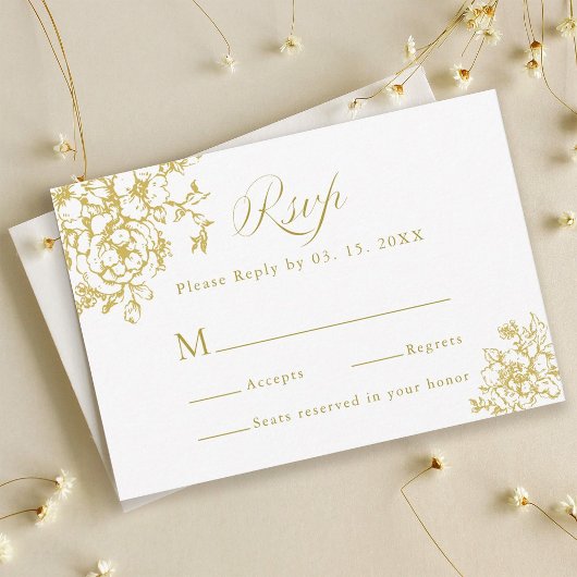 Classic Bloom Garden Gold Wedding RSVP Karte