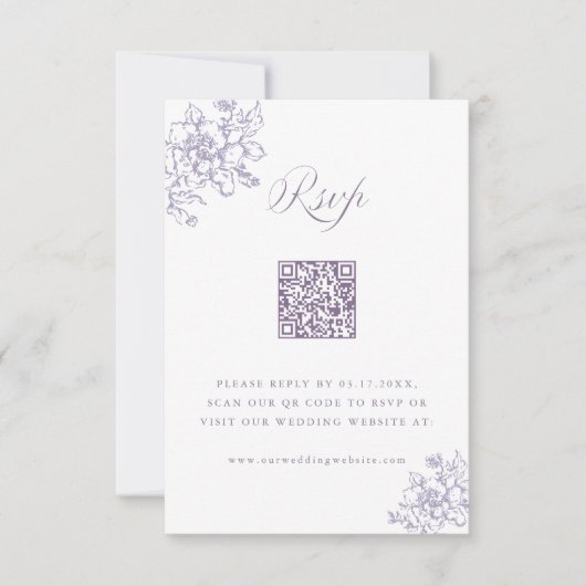 Classic Bloom Garden Lavender Wedding QR Code RSVP Karte (Vorderseite)