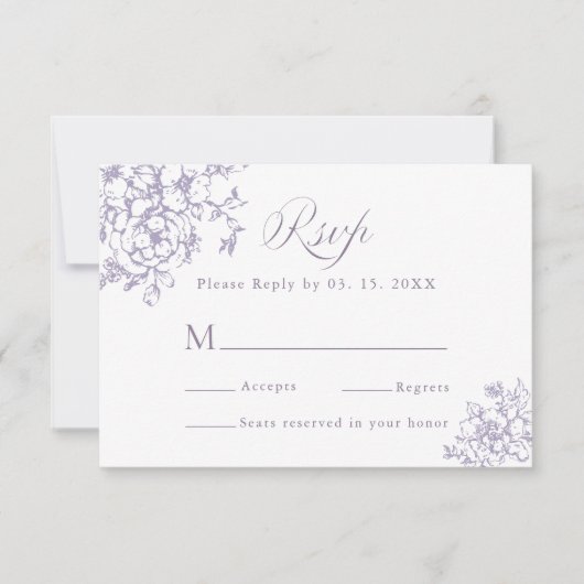 Classic Bloom Garden Lavender Wedding RSVP Karte (Vorderseite)