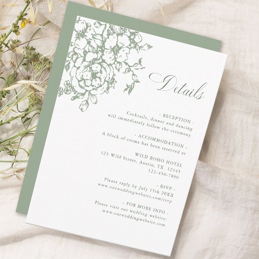 Classic Bloom Garden Sage Green Wedding Details Begleitkarte