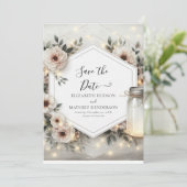 Classic Bloom Mason Jar Wedding Save The Date (Stehend Vorderseite)