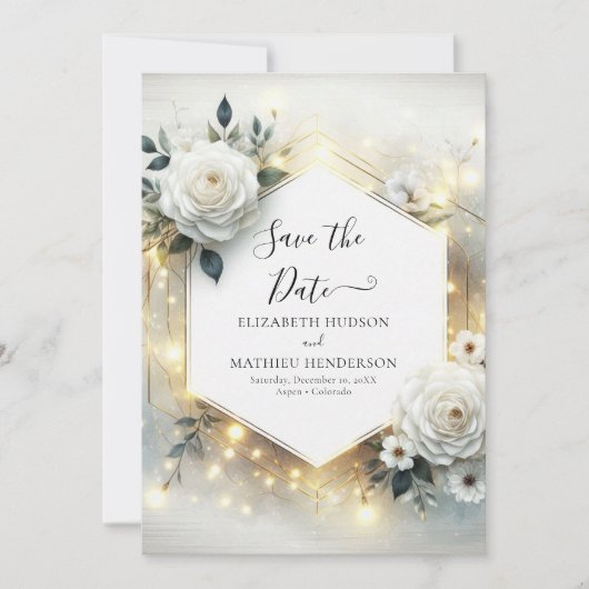 Classic Bloom White Roses Wedding Save The Date (Vorderseite)