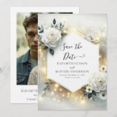 Classic Bloom White Roses Wedding Save The Date (Vorne/Hinten)