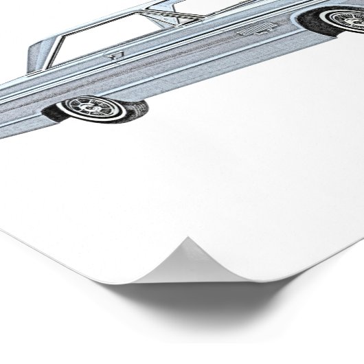 Classic Blue 1965 Plymouth Fury Pencil Zeichnend Poster (Ecke)