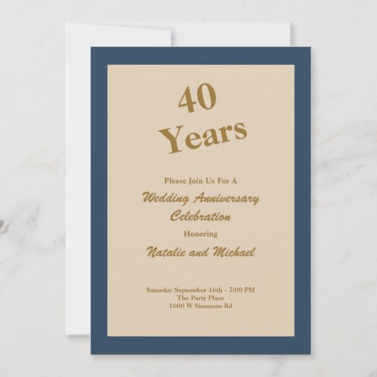 Classic Blue 40 Jahre Einladung zum Hochzeitstag (Vorderseite)