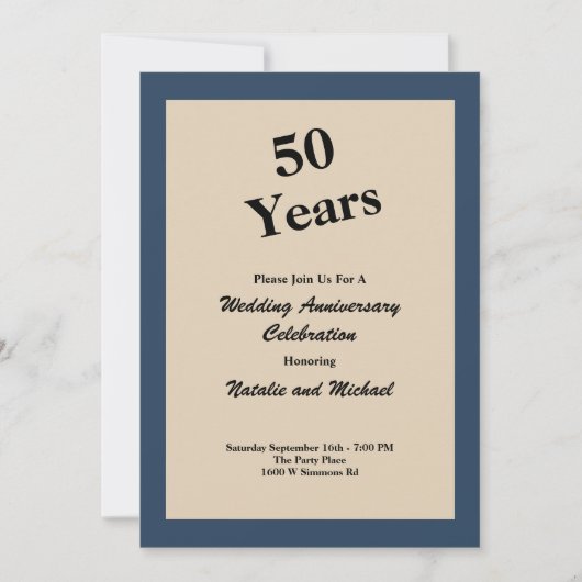 Classic Blue 50 Jahre Einladung zum Hochzeitstag (Vorderseite)