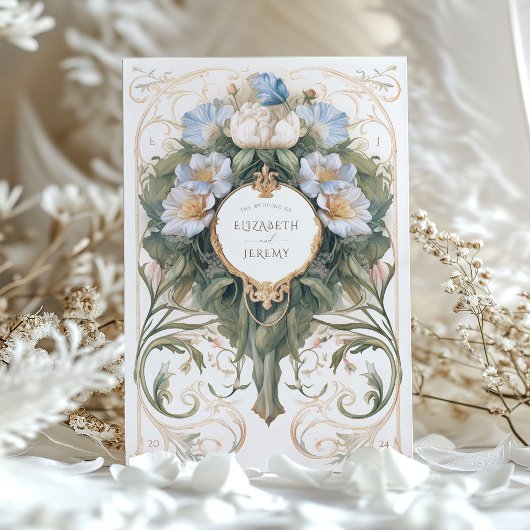 Classic Blue and Cream Art Nouveau Wedding Einladung
