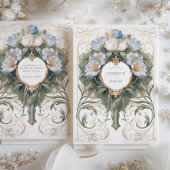 Classic Blue and Cream Art Nouveau Wedding Einladung