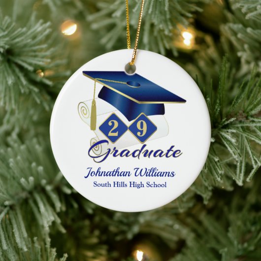 Classic Blue and Gold Graduate Keramik Ornament (Baum)