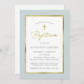 Classic Blue and Gold Script Baptisse Einladung (Vorne/Hinten)