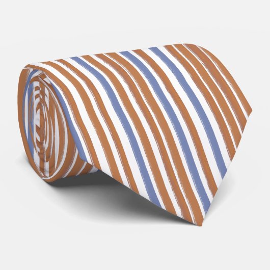 Classic Blue and Tan Brown Striping Neck Tie Krawatte (Gerollt)