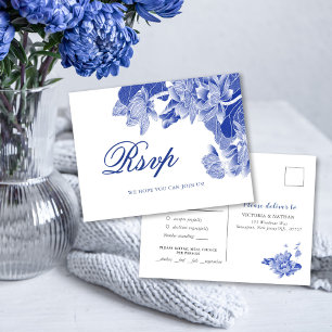 Classic Blue and White Chinoiserie Blumenzehen Postkarte