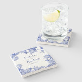 Classic Blue and White Chinoiserie Blumenzehen Steinuntersetzer (Seitenansicht)