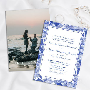 Classic Blue and White Chinoiserie Foto Wedding Einladung