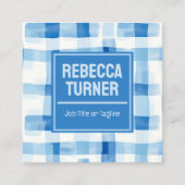 Classic Blue and White Gingham Checkered , QR Code Quadratische Visitenkarte (Vorderseite)