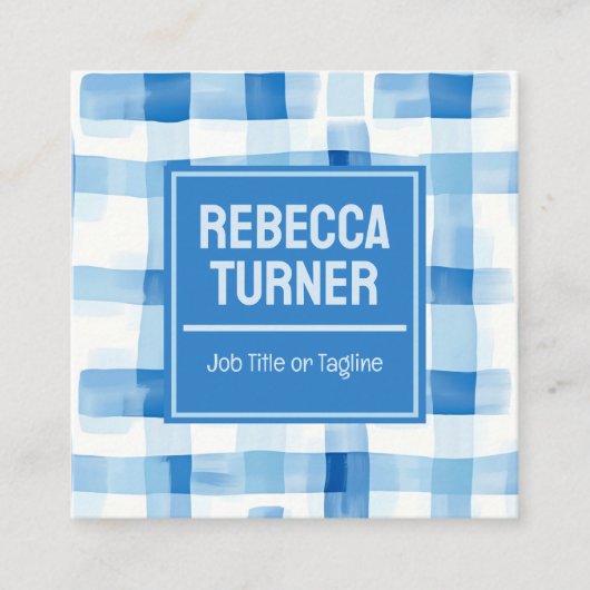 Classic Blue and White Gingham Checkered , QR Code Quadratische Visitenkarte (Vorderseite)