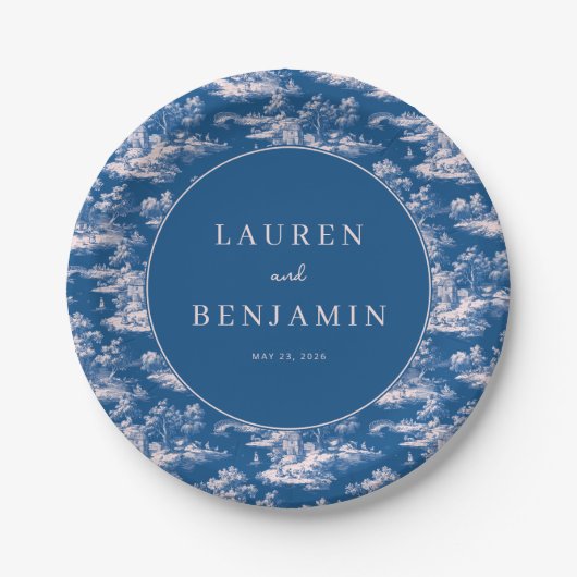 Classic Blue and White Wedding Invitation Pappteller (Vorderseite)