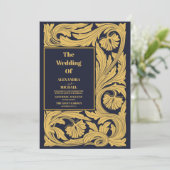 Classic Blue Art Nouveau Wedding Einladung (Stehend Vorderseite)