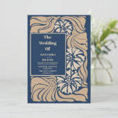 Classic Blue Art Nouveau Wedding Einladung (Stehend Vorderseite)