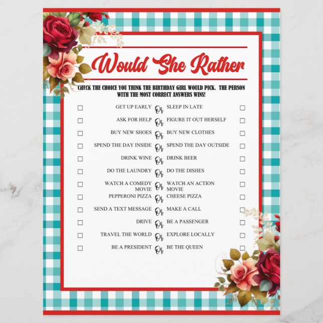 Classic Blue Birthday Party She Rather Game (Vorderseite)