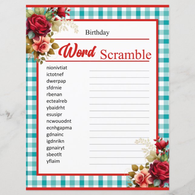 Classic Blue Birthday Word Scramble Game (Vorderseite)