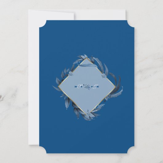 Classic Blue Blätter Gold Monogram Brautparty Einladung (Rückseite)
