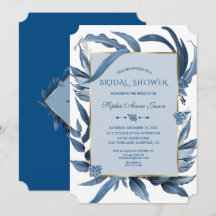 Classic Blue Blätter Gold Monogram Brautparty
