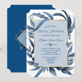Classic Blue Blätter Gold Monogram Brautparty Einladung